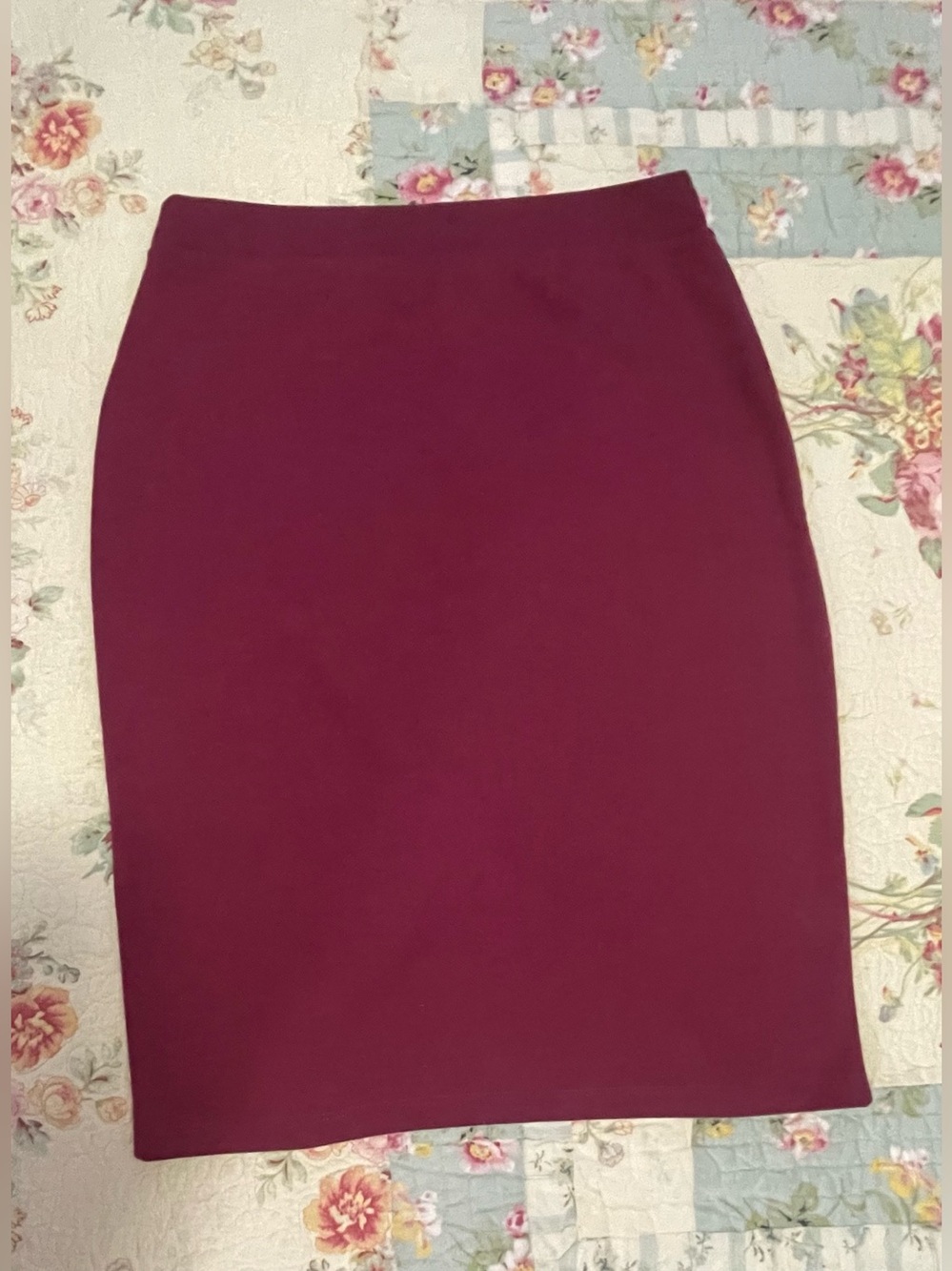 Popular Basics Burgundy Wrap-Front Pencil Skirt